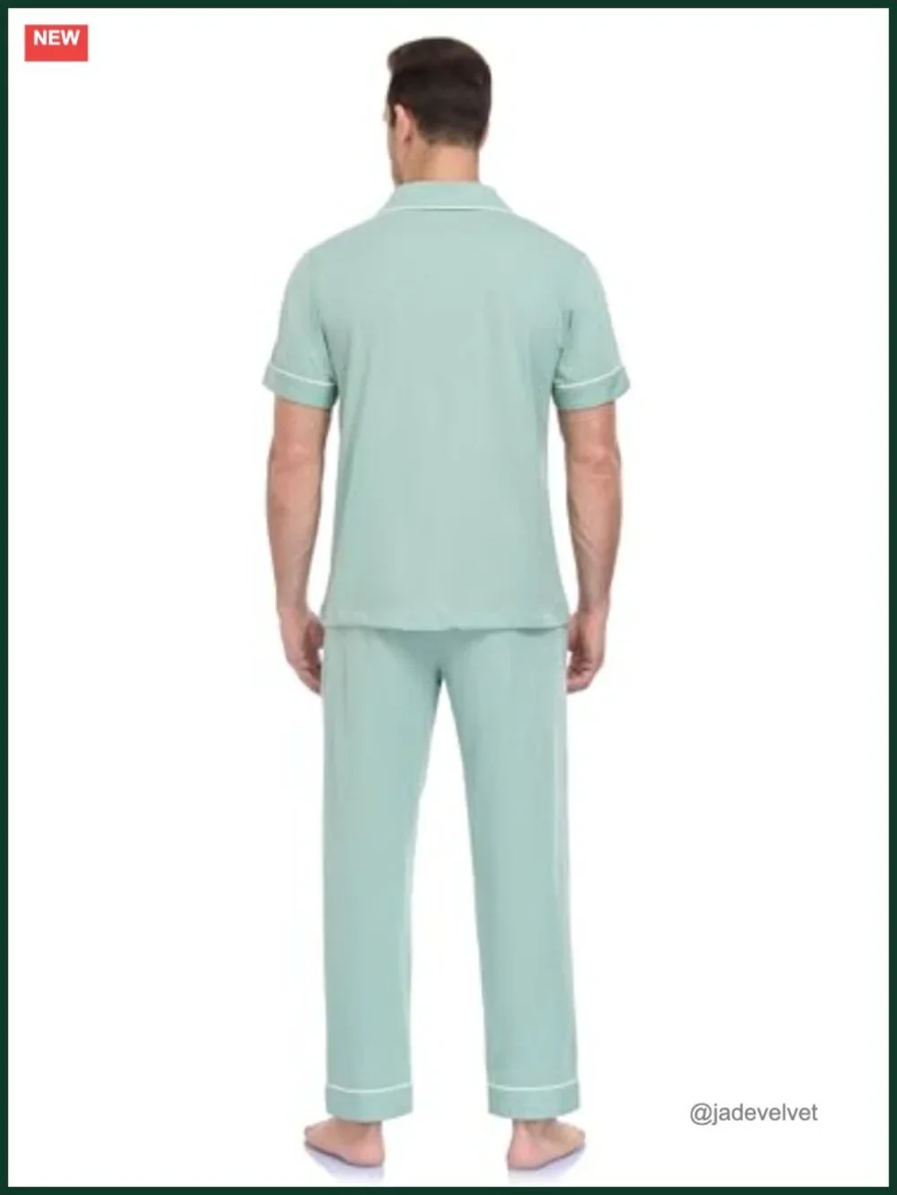 100% Cotton Men's Pajama Set Short Sleeve Button Down Top with Long Pants
